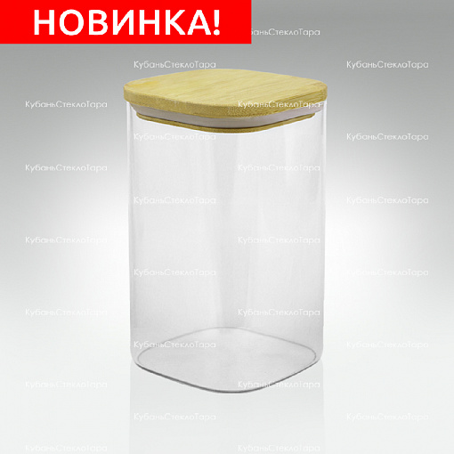 Банка 1,1 л стеклянная квадратная с бамбуковой крышкой оптом и по оптовым ценам в Ижевске