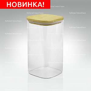 Банка 1,35 л стеклянная квадратная с бамбуковой крышкой оптом и по оптовым ценам в Ижевске
